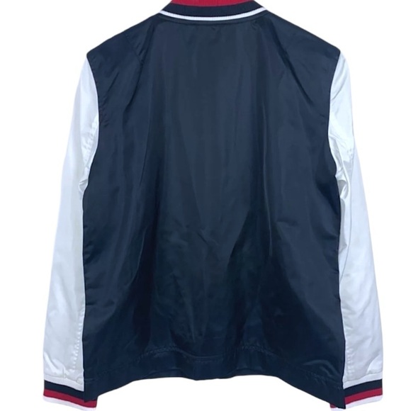 $100 Navy Levi’s Retro Varsity Bomber Jacket Medium Colorblock Stripe Trim NWT - Picture 10 of 16